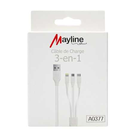 Câble 3 en 1 - USB vers Lightning/Type-C/Micro 20W - 1M (Mayline)