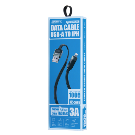 Câble USB / Lightning Tressé de Charge Rapide 3A REMAX Série Janker RC-C085 - 1M - Noir