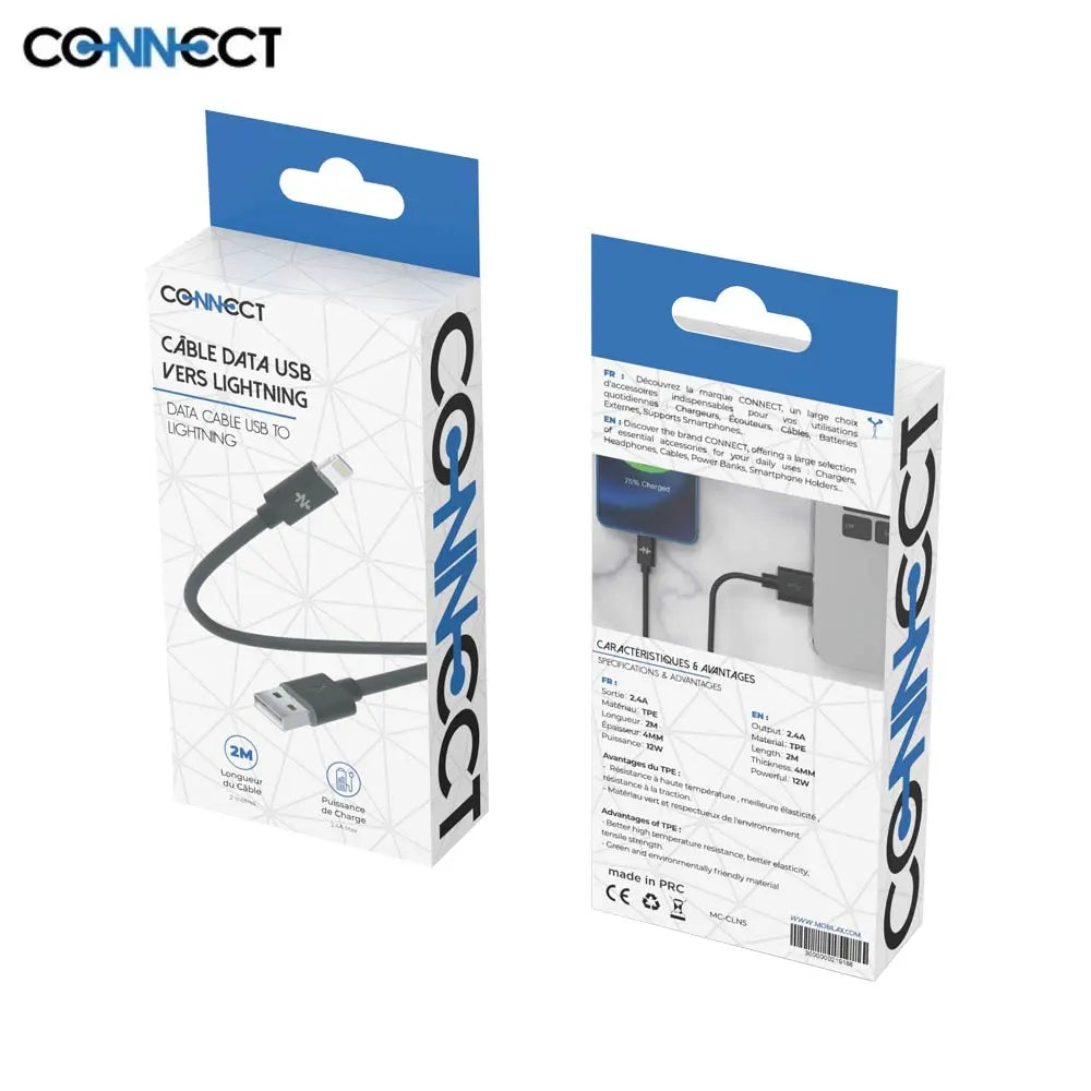 Câble Data USB vers Lightning CONNECT MC-CLN5 12W (2m) Noir