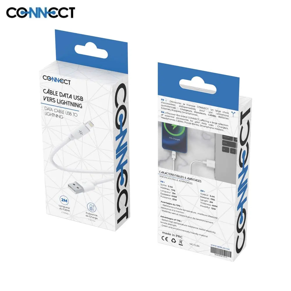 Câble Data USB vers Lightning CONNECT MC-CLB5 12W (2m) Blanc