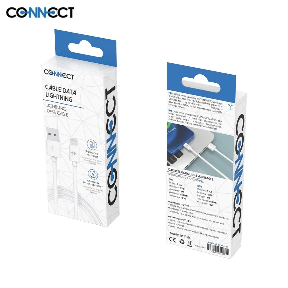 Câble Data USB vers Lightning CONNECT MC-CLB1 12W (1m) Blanc