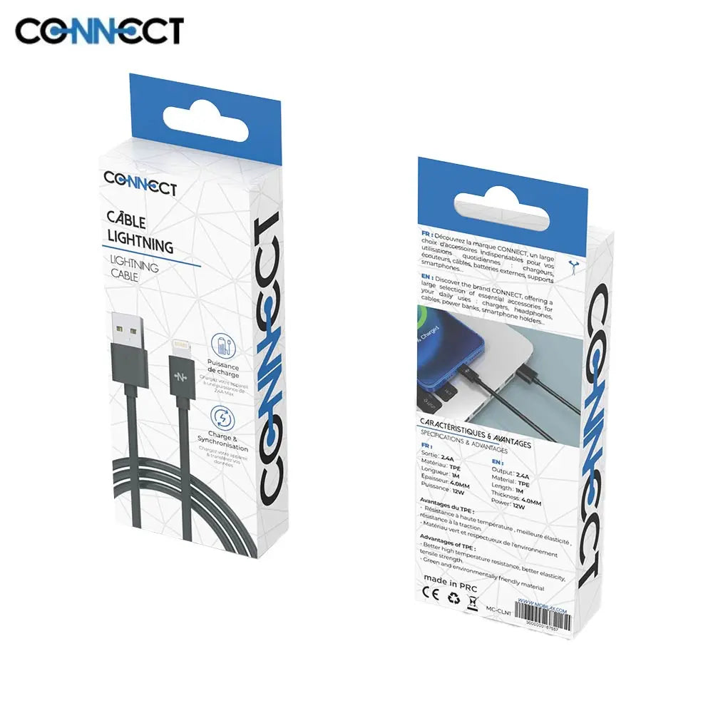 Câble Data USB vers Lightning CONNECT MC-CLN1 12W (1m) Noir