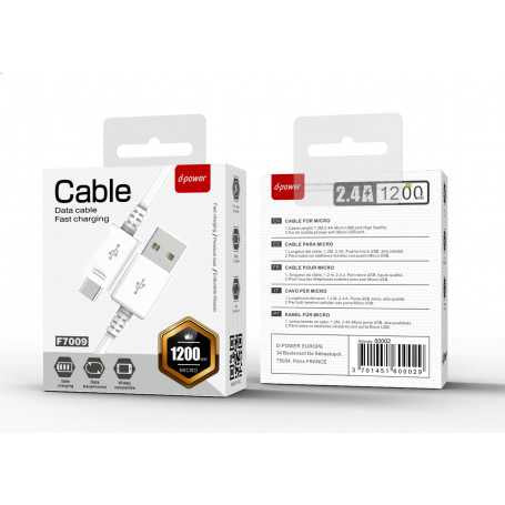 Câble USB / Micro USB - D-power F7009/S616S - 1.2M Blanc