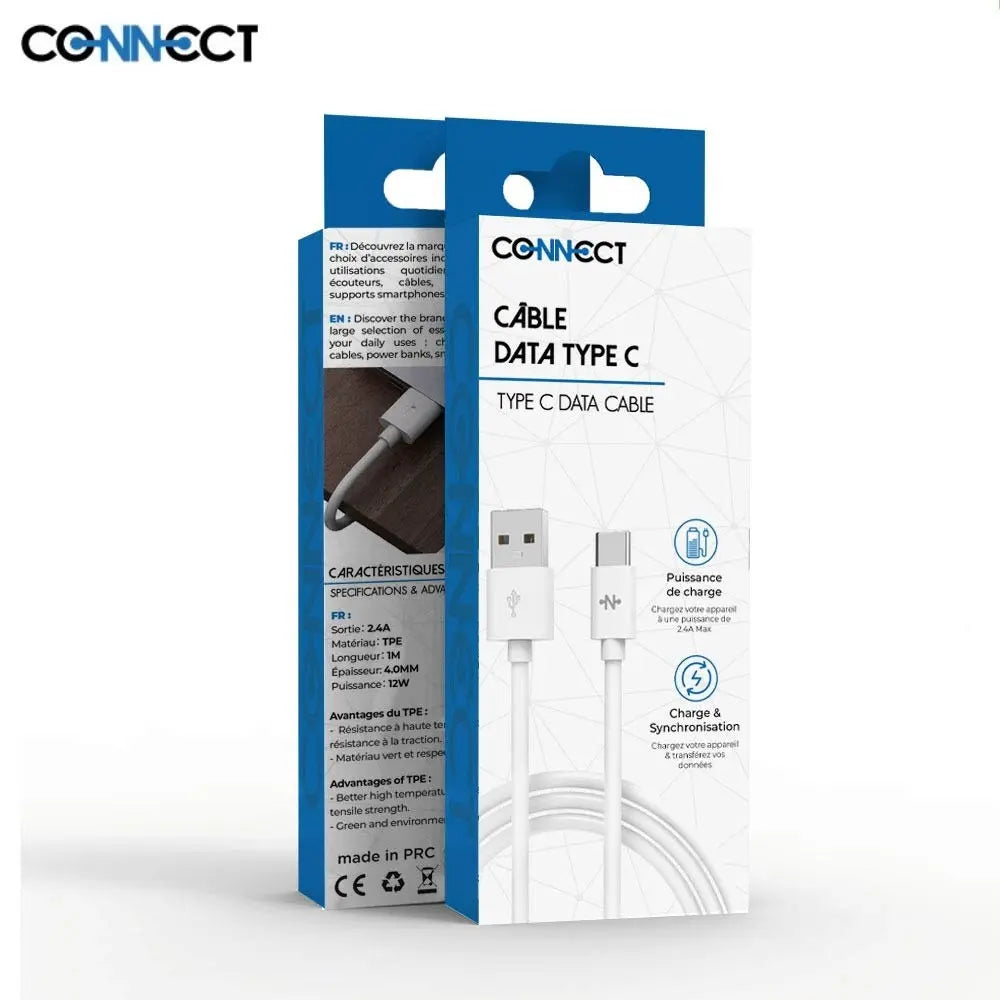 Câble Data USB vers USB-C CONNECT MC-CCB1 15W (1m) Blanc