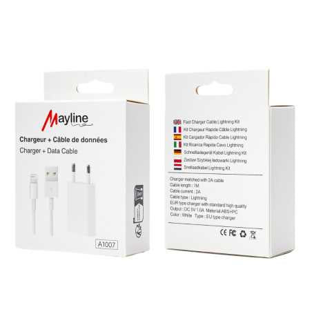 Kit Chargeur 5W Câble USB vers Lightning 1M (Mayline)