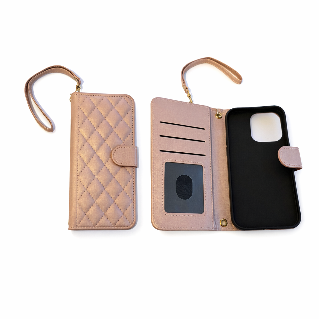 Étui à rabat synthétique avec cordon Rose Dorée iPhone