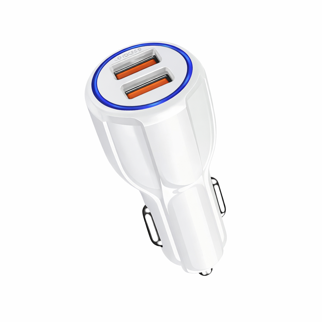 Chargeur voiture (2xUSB-A) 2.4A Blanc