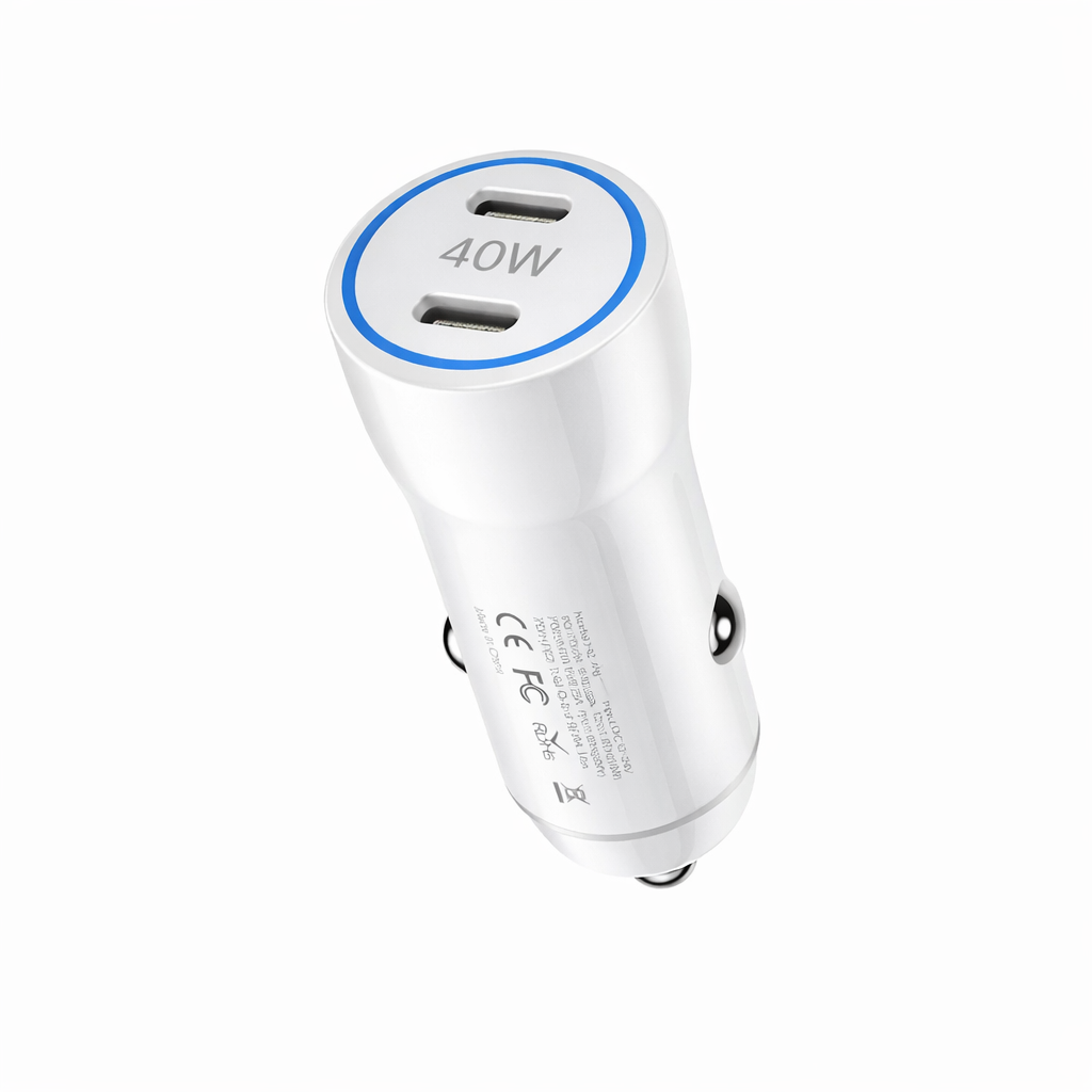 Chargeur voiture (2xUSB-C) 40W Blanc